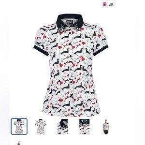 Hell Bunny Dachshund Hearts Print Shirt - Black, White, and Red
